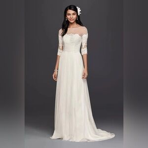 Galina Size 0 Ivory Wedding Dress Illusion Bodice w/Lace Sleeves STYLE# WG3817